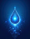glowing blue water droplet design with a network pattern, representing technology and fluidity against a dark background. Royalty Free Stock Photo