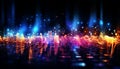 Glowing blue wave pattern illuminates futuristic nightclub generated by AI