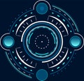 Glowing blue and white futuristic heads up display element rotating against a dark backdrop, offering a striking visual