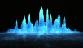 Glowing Blue Wireframe Cityscape on Dark Background Futuristic Digital Technology Concept Royalty Free Stock Photo
