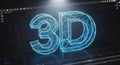 Glowing blue wireframe 3 D text on digital grid background image Royalty Free Stock Photo