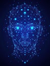 Glowing blue wireframe human face with connected dots on a dark blue gradient background design Royalty Free Stock Photo