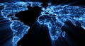 Glowing blue world map shallow DOF