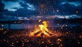 Glowing bonfire burning bright in the dark night generated by AI Royalty Free Stock Photo