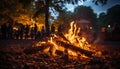 Glowing bonfire ignites nature beauty in the dark night generated by AI Royalty Free Stock Photo