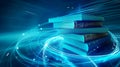 Glowing Books with Blue Light Trails Royalty Free Stock Photo