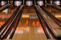 Glowing Bowling Alley Lanes with Pins. Royalty Free Stock Photo