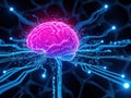 Glowing brain connected to futuristic digital network Royalty Free Stock Photo