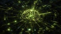 A glowing brain emitting radiant light and energy, representing intelligence, creativity and technology Royalty Free Stock Photo