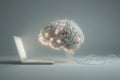 Innovative fusion of technology and human intellect represented by glowing brain and laptop Royalty Free Stock Photo