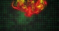 Glowing brain image over green binary code background