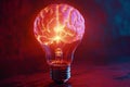Glowing brain lightbulb symbolizing AI and innovation concept. Royalty Free Stock Photo