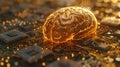 Artificial Intelligence Concept: Glowing Brain on Circuit Board Background Representing AI Royalty Free Stock Photo