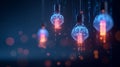 Glowing Brains Inside Light Bulbs Representing AI and Digital Innovation Royalty Free Stock Photo