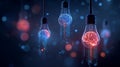 Glowing Brains Inside Light Bulbs Representing AI and Digital Innovation Royalty Free Stock Photo