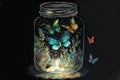 Glowing bug firefly butterfly coming out of jar Royalty Free Stock Photo