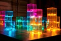 glowing building blocks stacked blocks edge lighting creating a Royalty Free Stock Photo