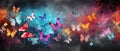 Glowing butterflies in the air, Magical abstract colorful background wallpaper, Generative AI