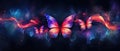 Glowing butterflies in dark background Magical abstract colorful background wallpaper, Generative AI