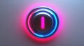 Glowing button, pink-blue neon, wall, power off, interface Royalty Free Stock Photo