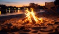 Glowing campfire burns bright in the dark night generated by AI