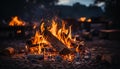 Glowing campfire ignites nature warmth and relaxation generated by AI