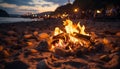 A glowing campfire on a summer night, a perfect relaxation generated by AI