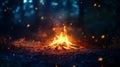 A glowing campfire surrounded by the darkness of night, flickering flames offering warmth and comfort Royalty Free Stock Photo
