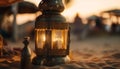 Glowing candle flickers in an old lantern generated by AI
