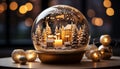 Glowing candle illuminates winter night, decorating Christmas tree generated by AI