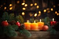 glowing candles surrounded by pine branches