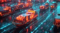 Glowing Cargo Ships in a Digital Network Royalty Free Stock Photo