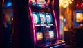 Glowing casino machinery spinning for jackpot success generated by AI