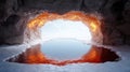 Glowing cave with fiery water reflection Royalty Free Stock Photo