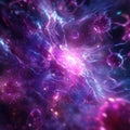 Glowing cell surrounded by menacing viruses in a vibrant cosmic environment. Generative AI