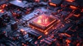 Glowing central processing unit on circuit board detecting data Royalty Free Stock Photo