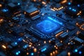 Glowing Central Processing Unit on Circuit Board Tech Innovation Digital Future