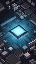 Glowing Central Processor on an Advanced Circuit Board, technology concept Royalty Free Stock Photo