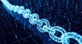 digital blockchain representation with glowing chain links and binary code on a dark background, symbolizing secure data and techn Royalty Free Stock Photo