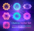Glowing chakras on space background