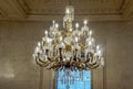 The glowing chandelier against a marble wall One King West Hotel & Residence in the heart of Toronto city, Canada Royalty Free Stock Photo