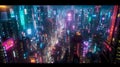 Glowing Chaos of the Cyberpunk Night City./n Royalty Free Stock Photo