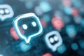 Chatbot icon glowing in digital space representing communication technology, interaction, and modern messaging
