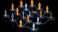Glowing chess pieces with light trails, symbolizing dynamic strategy, innovation, and the complexities of decision making in ab