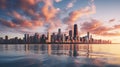 Glowing chicago city at night