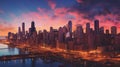 Glowing chicago city at night Royalty Free Stock Photo