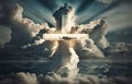 Glowing Christian cross appears bright in the sky, generative ai Royalty Free Stock Photo