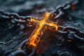 Glowing christian cross with chain. Generative AI
