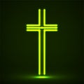 Glowing christian cross. Religious symbol, neon sign