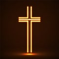 Glowing christian cross. Religious symbol, neon sign